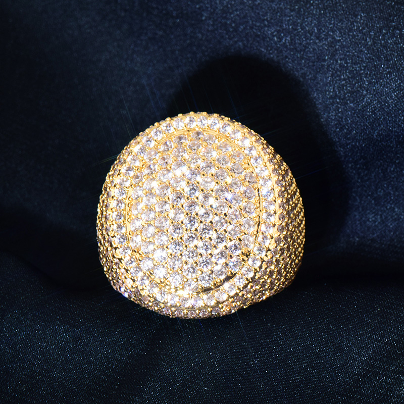 Hip Hop Casting Oval Egg Rings 18K Real Gold Plated Full 5A Zircon Couple Jewelry
