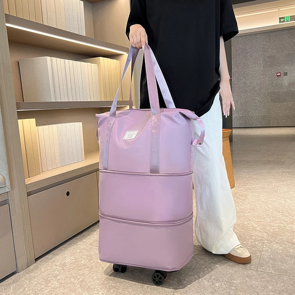 Foldable handcart bag with wheels rolling bag large capacity dry wet separation unisex business travel bag 240821