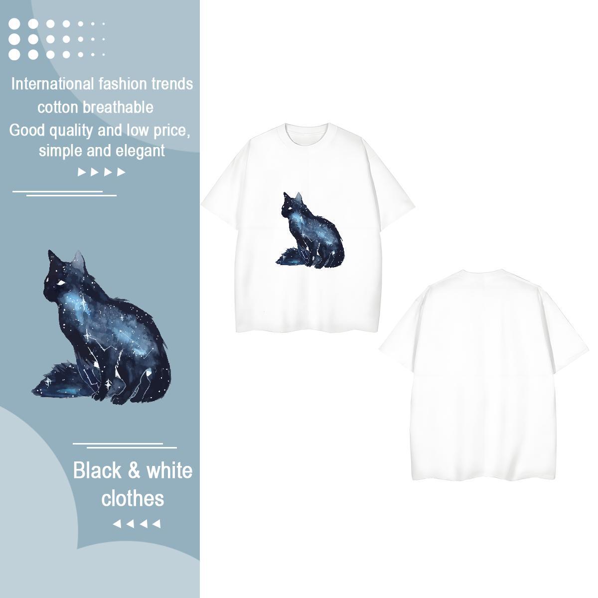 DIY T Shirt For Woman Breathable Crew Neck 230g 100% Cotton Womens Tshirts Cartoon Anime cat Street Casual Popular Tees