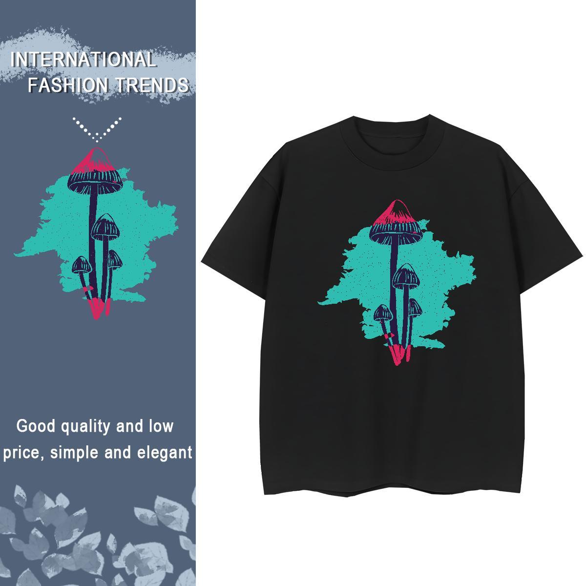 New T-Shirts for Women Breathable Crew Neck 230g 100% Cotton Lady T shirt Floral Print mushroom Casual Daily Wear Nice Clothes