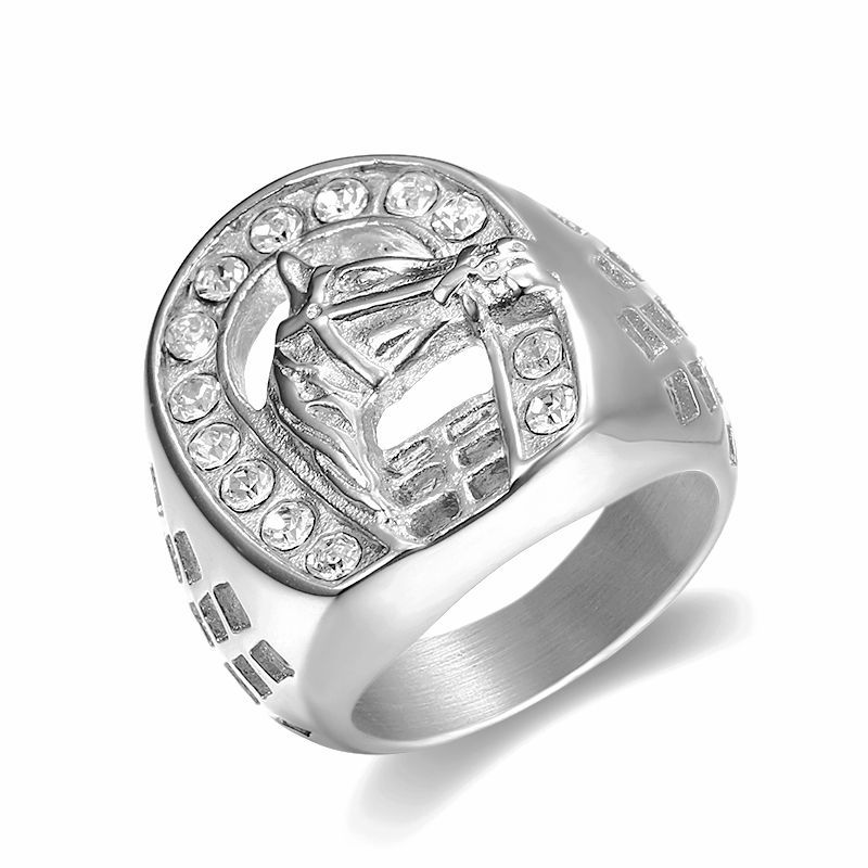 Hip Hop Horse Head Ring Stainless Steel 18k Gold Plated with Zicon Jewelry