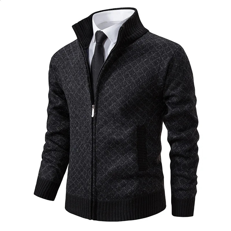 Men Casual Cardigan Sweatercoats Stand Collar Fleece Thicker Warm Sweaters Male Autumn Winter Outwear Slim Sweaters Jackets 240821