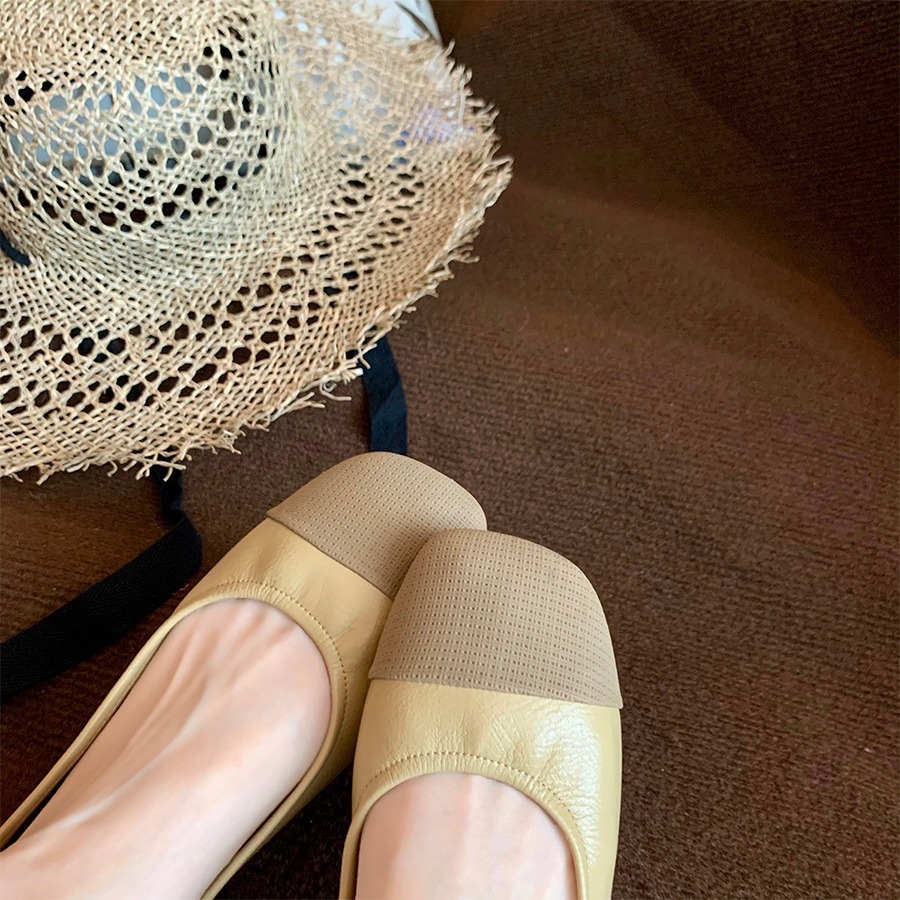Sheepskin Edition Grape Mom Same Soft Soled Grandma Small Fragrant Style Color Blocked Light Mouth Versatile Flat Single Shoes For Women OUTDOOR