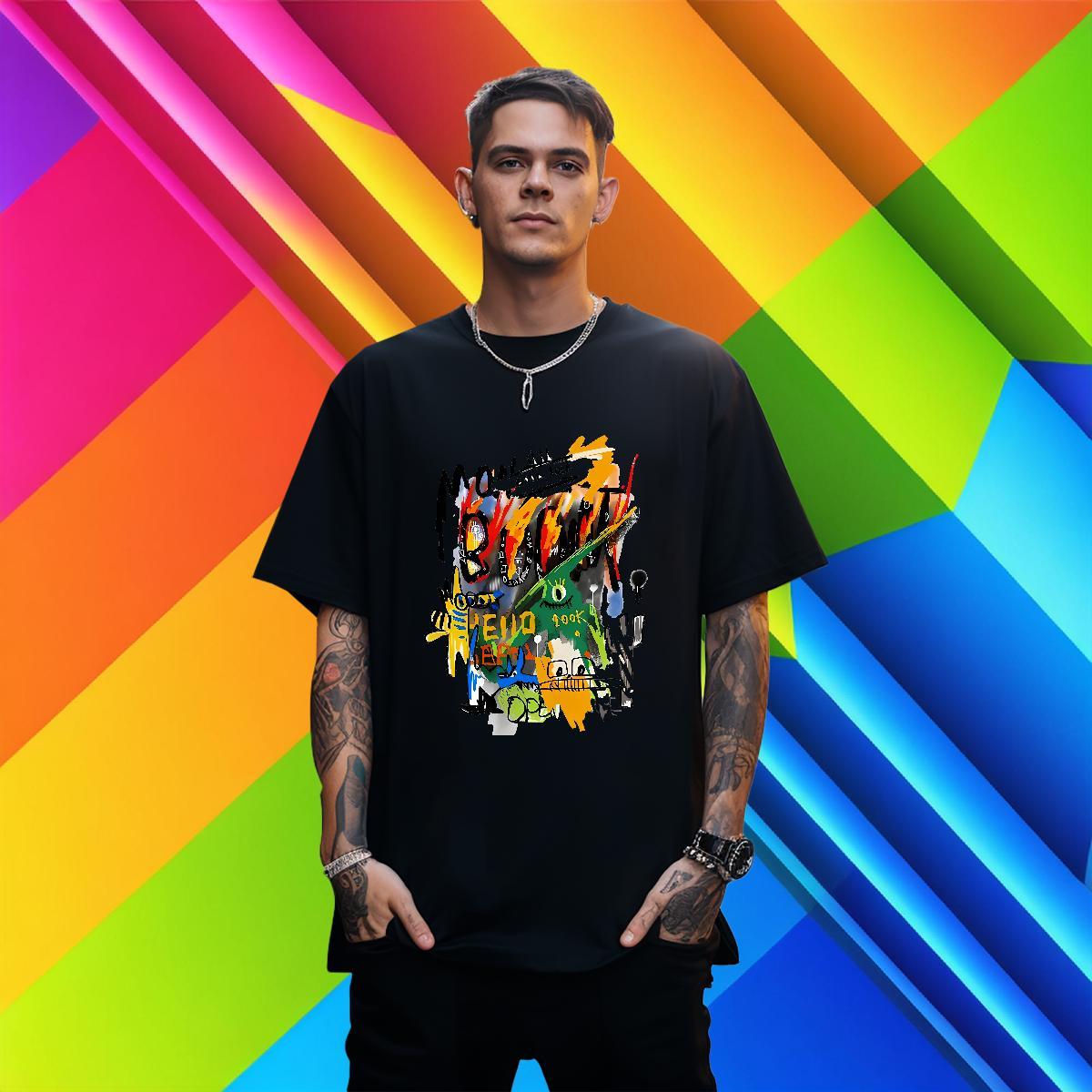 2024 graffiti Couples T Shirts 230g Pure Cotton T Shirts Men Cartoon Print Sport Breathable Comfortable Polos