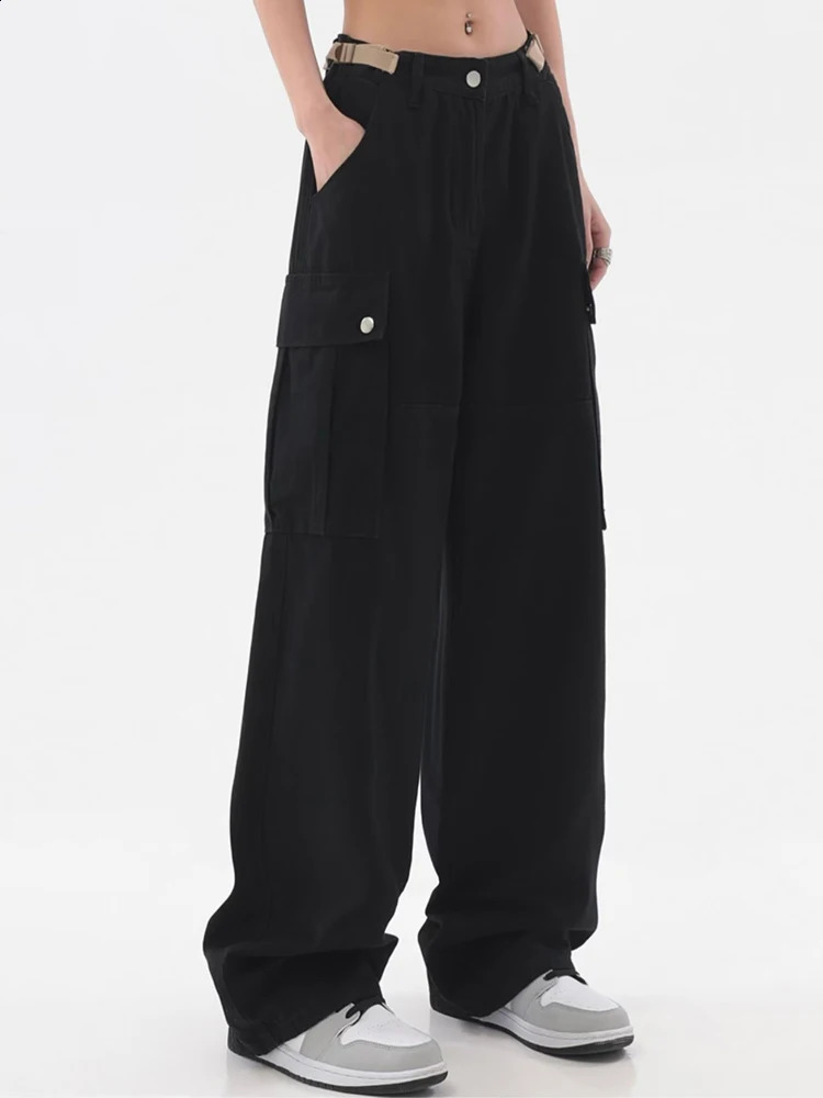 Y2K Pockets Cargo Pants for Women Straight Oversize Pants Harajuku Vintage Aesthetic Low Waist Trousers Wide Leg Baggy Jeans 3XL 240821