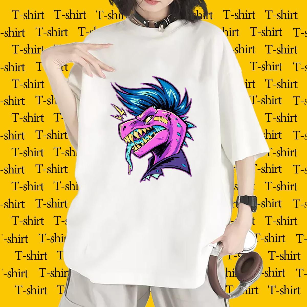 Factory Direct Womens T Shirts Comfortable 230g 100% Cotton Unisex Tshirts DIY Anime Printed dinosaur High Street Hip Hop Wholesale Top Shirts