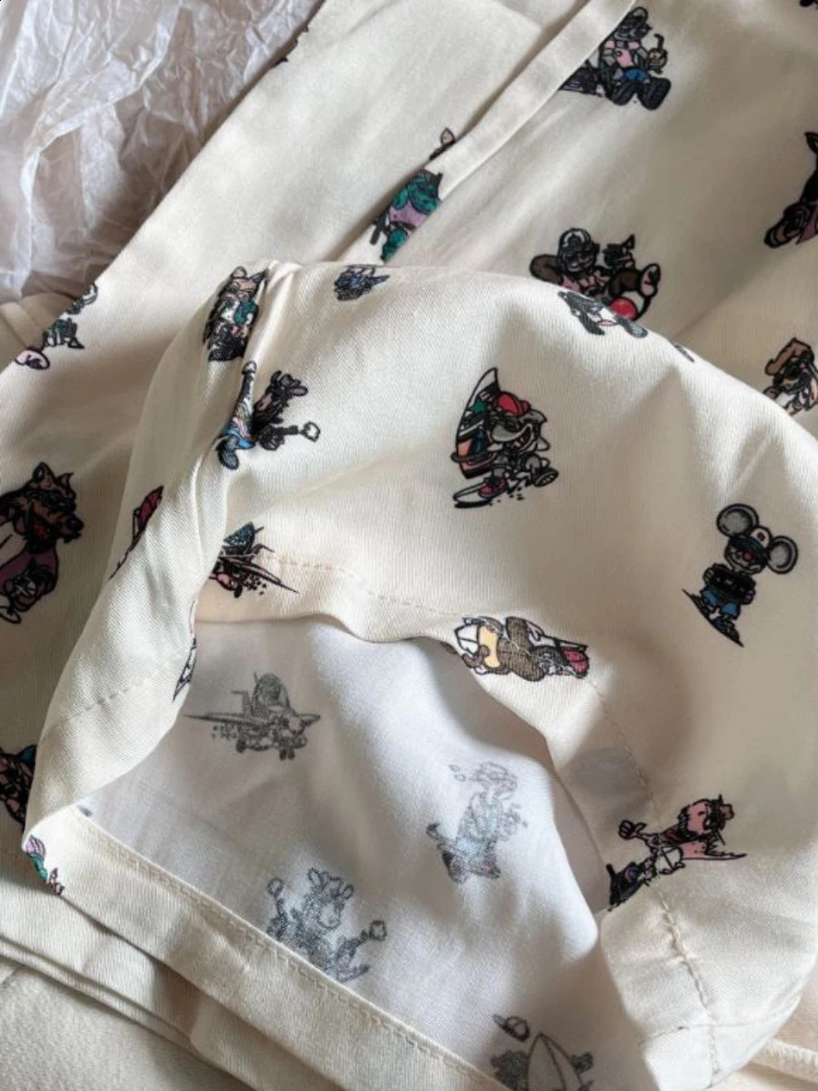 Dinosaur Print Buttons Long Pant Woman Eleastic High Waist Straight Trousers Autumn Casual Harajuku Cartoon Graphic Pants Bottom 240821