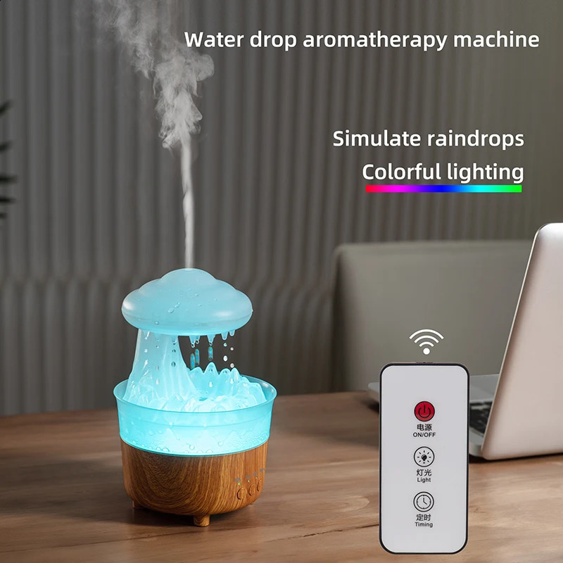 Rain Cloud Humidifier With Night Light Raining Water Drop Sound Air 7 Color USB Mute Mist Essential Oil Diffuser Aromatherapy 240821