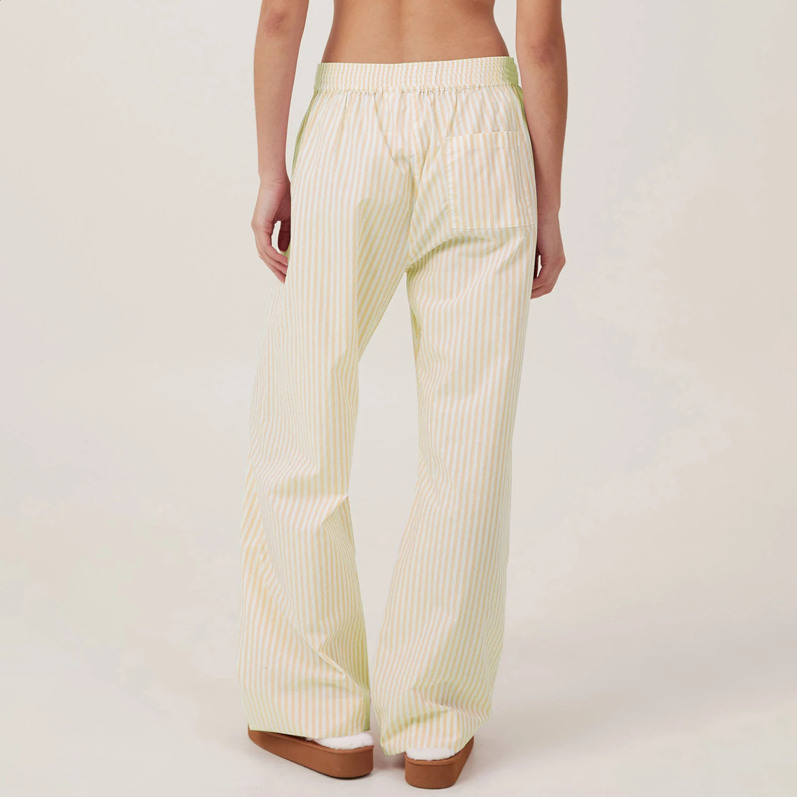 Womens Autumn Kawaii y2k Aesthetic Striped Loungewear Pants Casual Loose Elastic Waist Wide Leg Long Pants Trousers Streetwear 240821