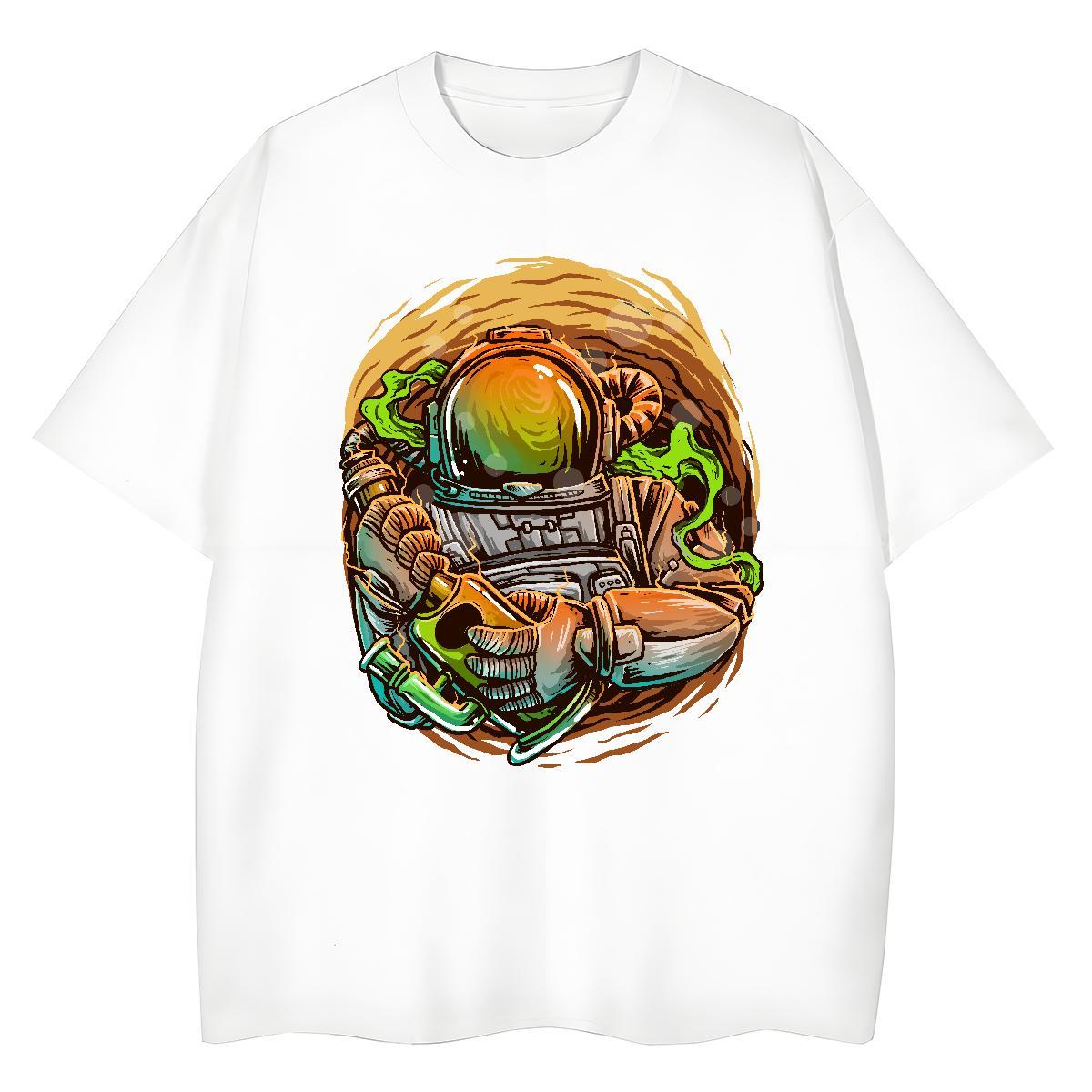 Lady Unisex Tshirts 230g Cotton spaceman Beach Woman T Shirts Crew Neck Breathable Cartoon Printing L-4XL Tops Tees