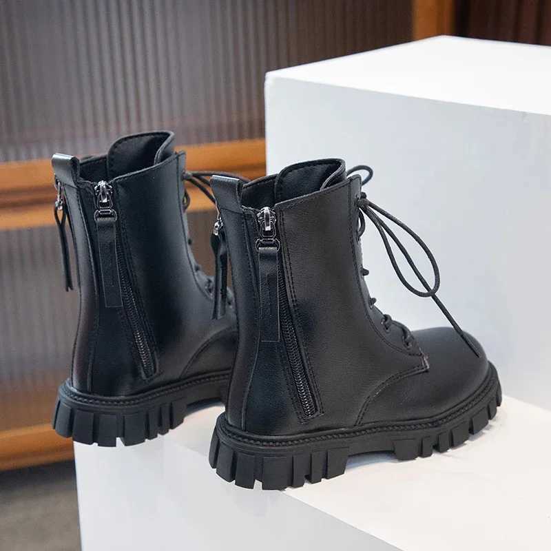 Girls Fashion Boots Black Warm Motorcycle Boots Autumn Winter Kids Ankle Boots Double Zipper Anti-slip Children Rubber Boots New XJ250812