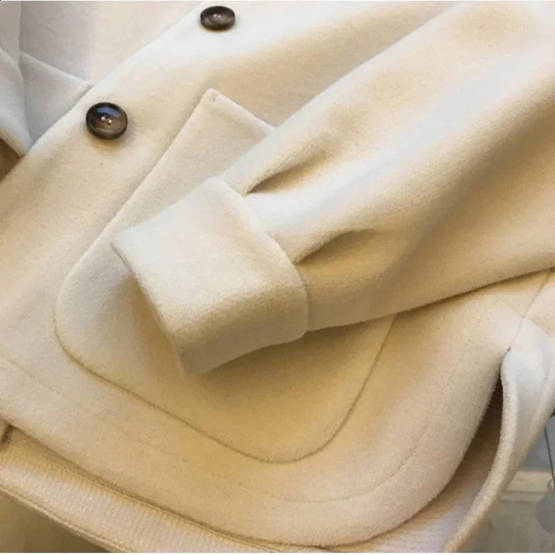 Drama Female Lead Stitching Coat Oversize Ins Streetwear Hooded Women Clothing Spliced Knitted Hooded Woolen Jacket for Women 240822