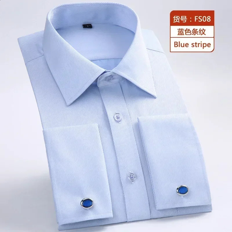 French Cufflinks Shirt Mens Long Sleeve Four Seasons Gentlemens Shirt One Piece Multi color Business Casual Shirt 240822