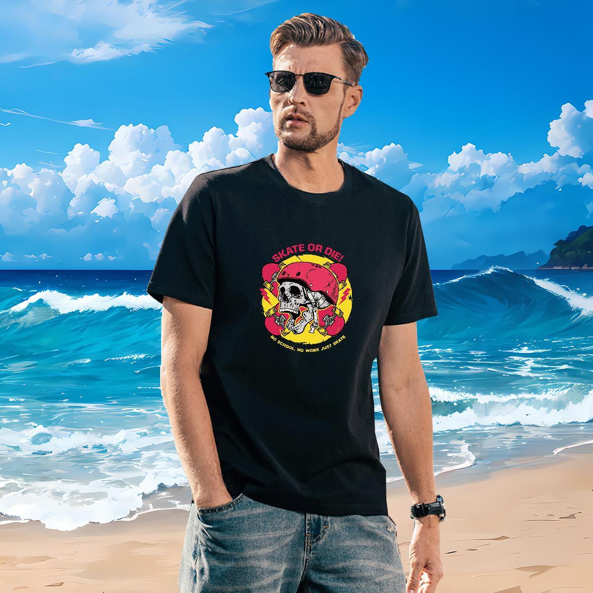 Designer T Shirts Men 230g Cotton skull Street Wear Cartoon Printing L-4XL O-Neck Short Sleeve Tshirts Stylist Tops Shirt