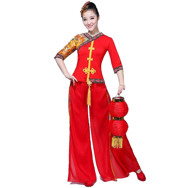 Women Classic Yangko Dance wear red lantern Dance Dress Ancient Chinese National clothes Chinese New Year festival Dance Costume