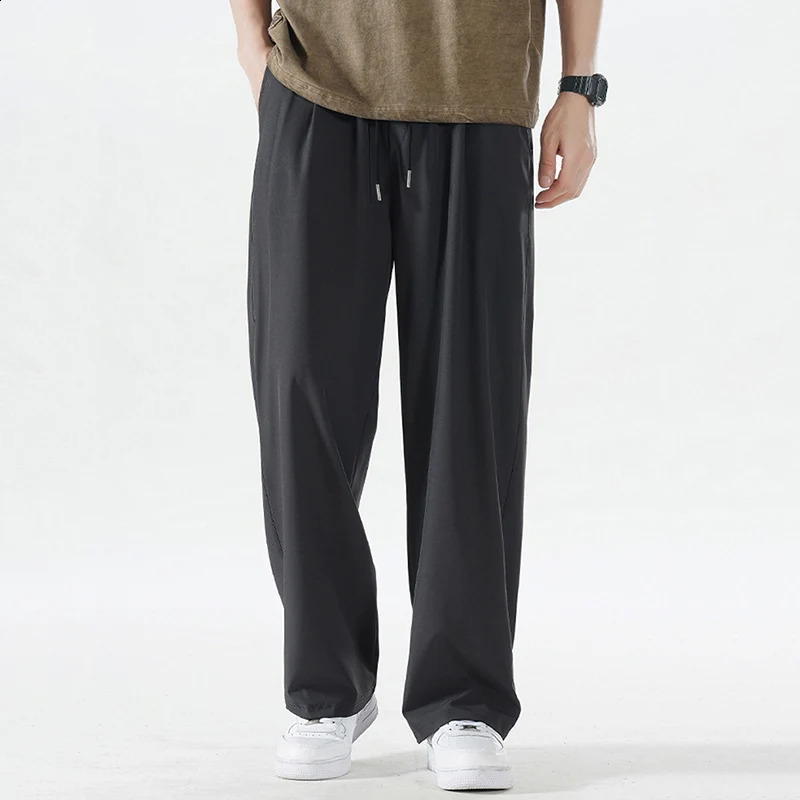 Summer Ice Silk Straight Baggy Mopping Pants Large Size S-4XL Mens Thin Casual Pants Men Lightweight Full Length All-matchPants 240822