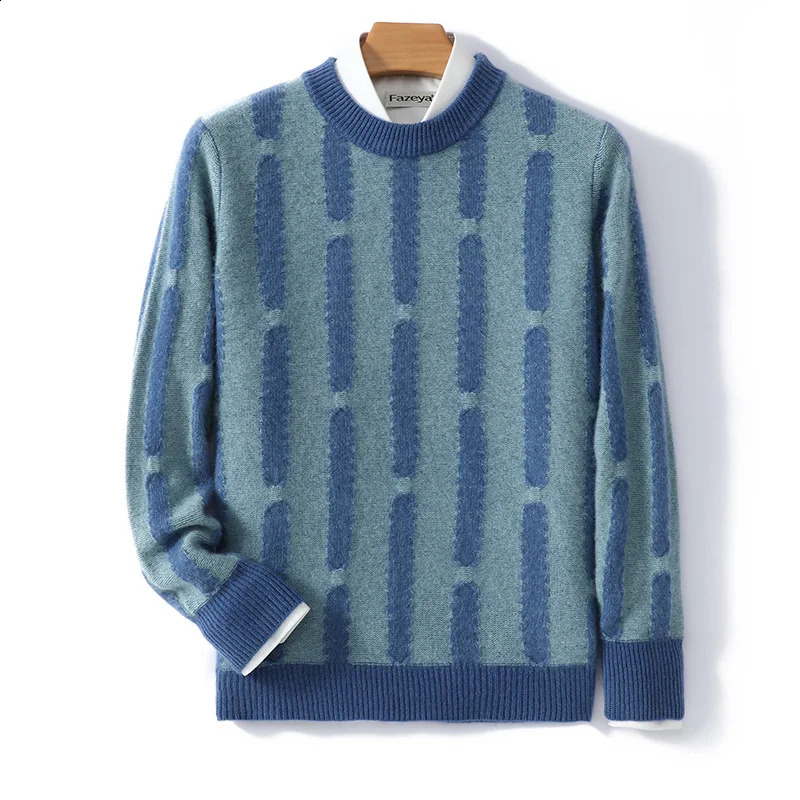 High Quality Cashmere Sweater For Mens Winter Casual Round Neck Thick Insulation Men Knitted Jacquard Pure Wool Sweater Pullove 240821