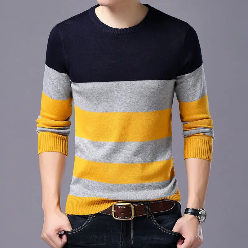 Fashion Oneck patchwork knitted casual sweater mens clothing autumn item super large Korean floral full matching warm top 240821