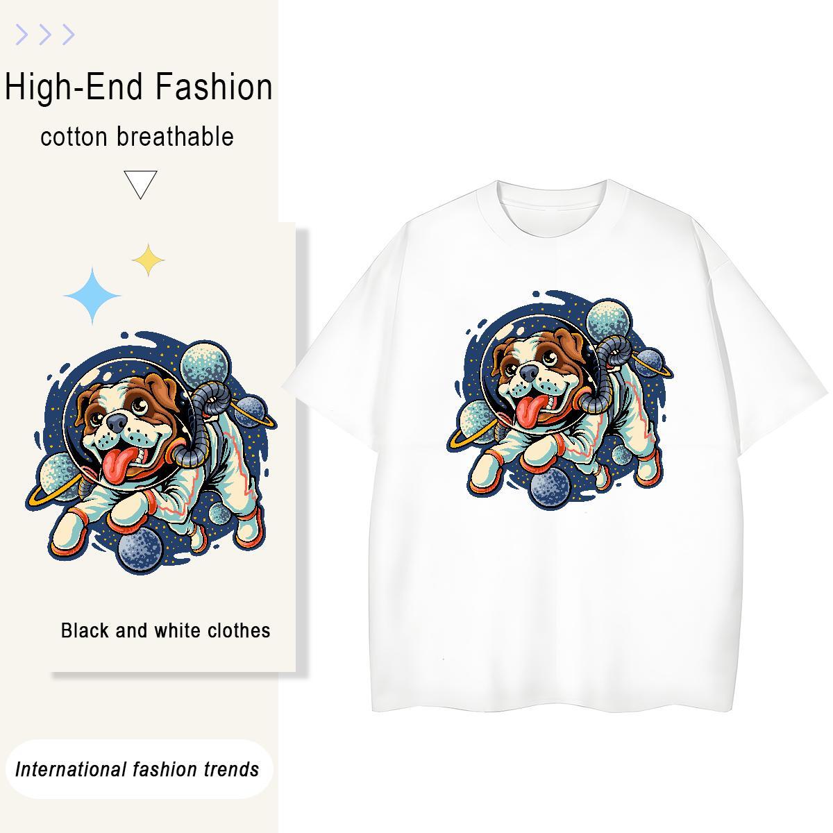 Unisex Woman Tshirt 230g 100% Cotton cosmonaut Casual Daily Wear T-Shirts Breathable Crew Neck Cartoon Anime Top Shirts