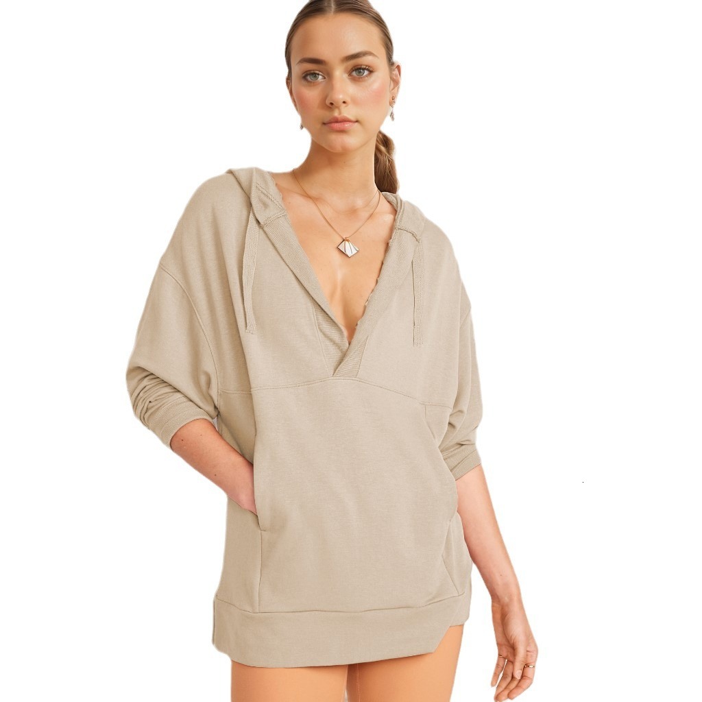 Hoodie autumn women's casual sportswear fashionable loose jacket solid color long sleeved top dongdumaoyi