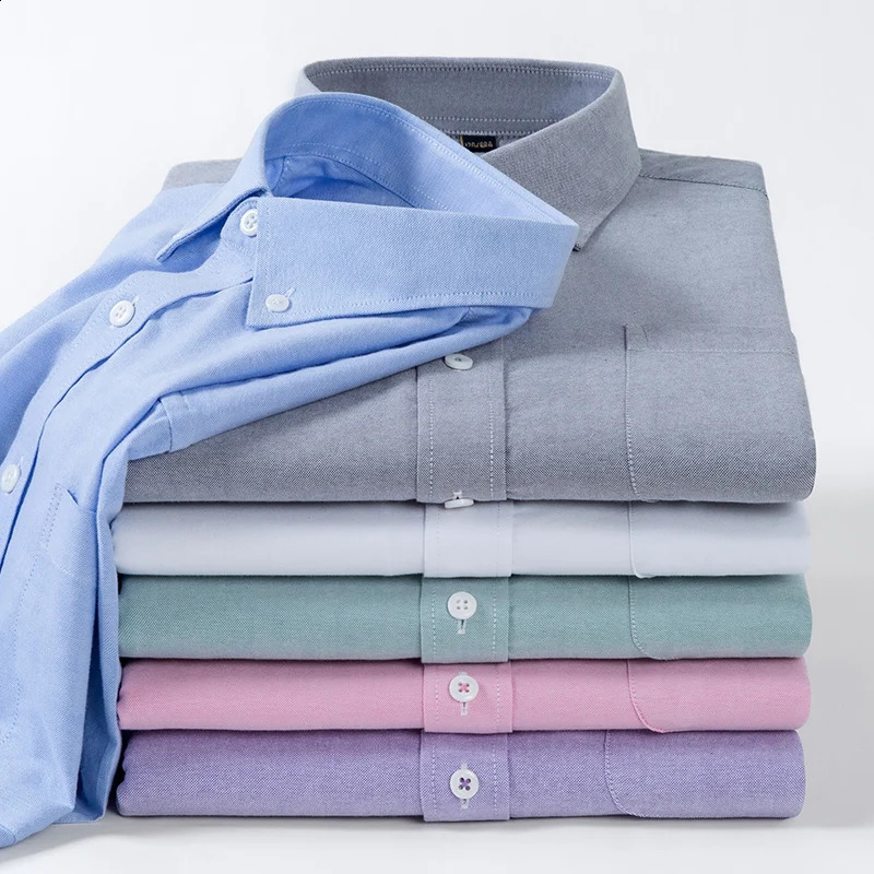 High Quality Cotton Mens Shirts Business Casual Button Lapel Long Sleeve Shirt Breathable Oxford Lattice Work Shirt S-5XL 240822