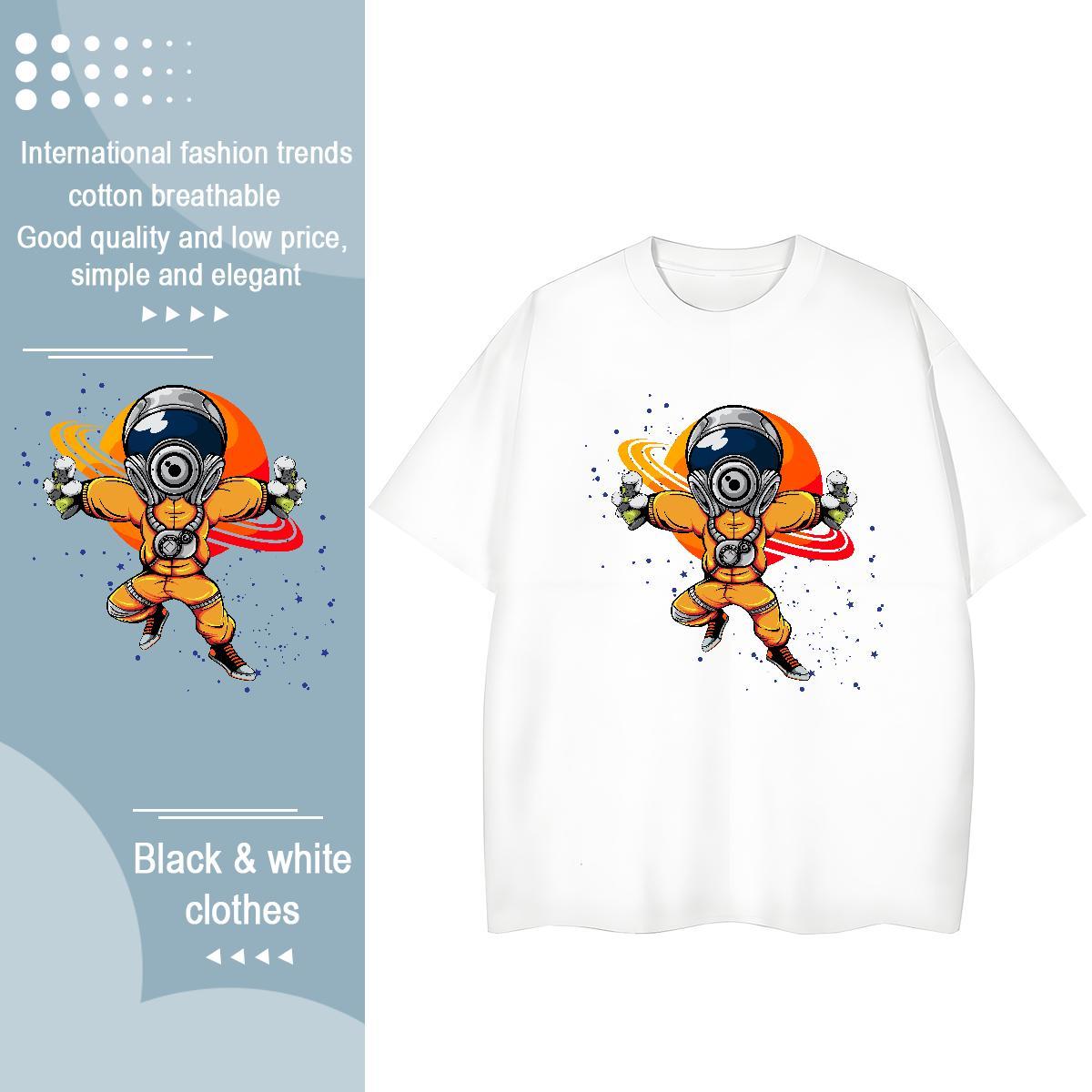 Free Shipping Couples T Shirts 100% Cotton 230g cosmonaut Casual Sport T shirt Short Sleeve O-Neck Customized Print Clothes