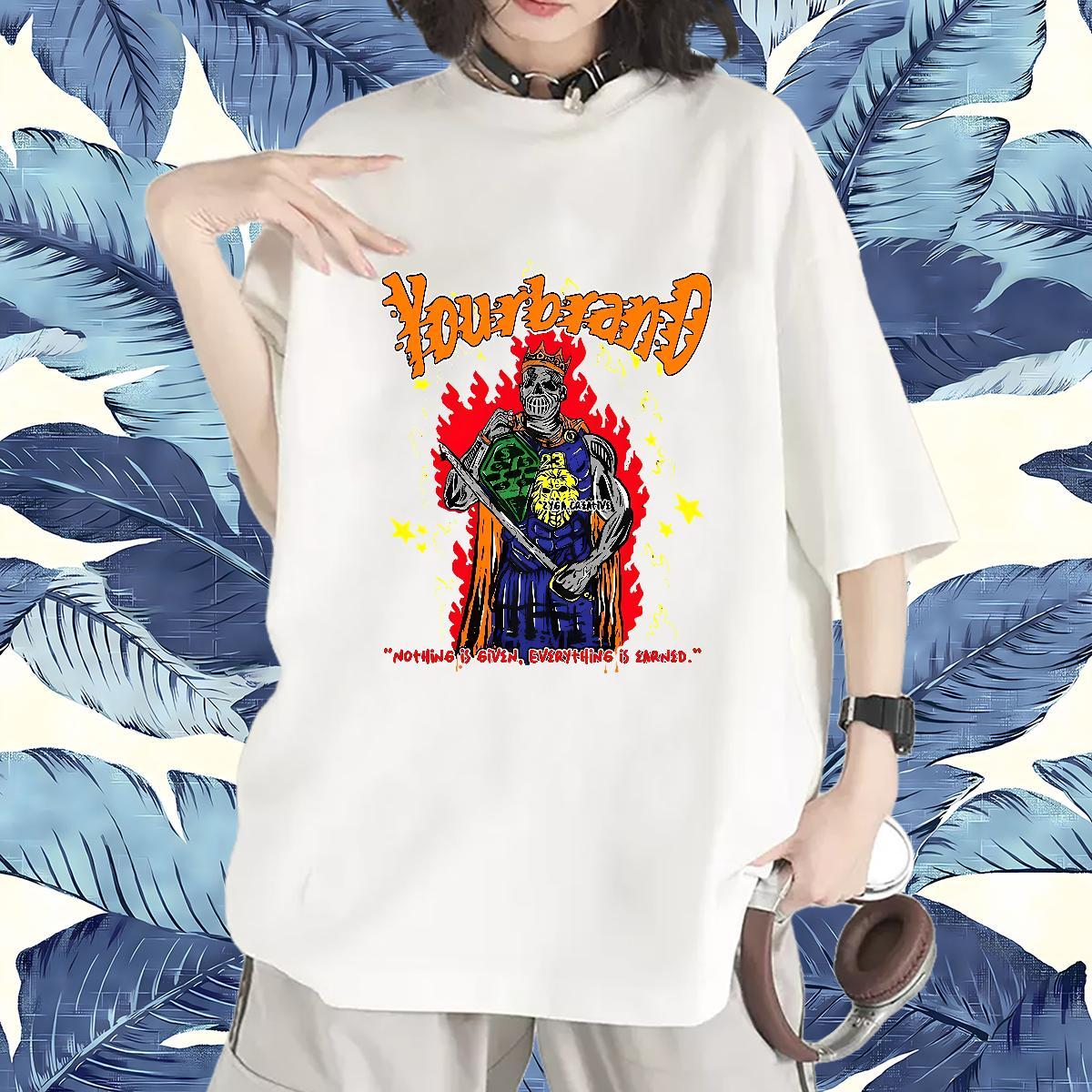 Popular Couples T Shirts 230g Pure Cotton cartoon Daily Outfit T Shirts Women Breathable Crew Neck Skull Tee Shirt