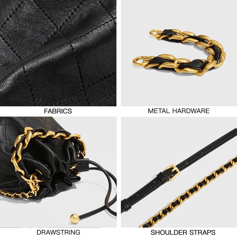 Drawstring TOUTOU Genuine Leather Quilted Bucket Bag Fashionable Chain Crossbody Women's Argyle Embroidered Wallet 7734 4