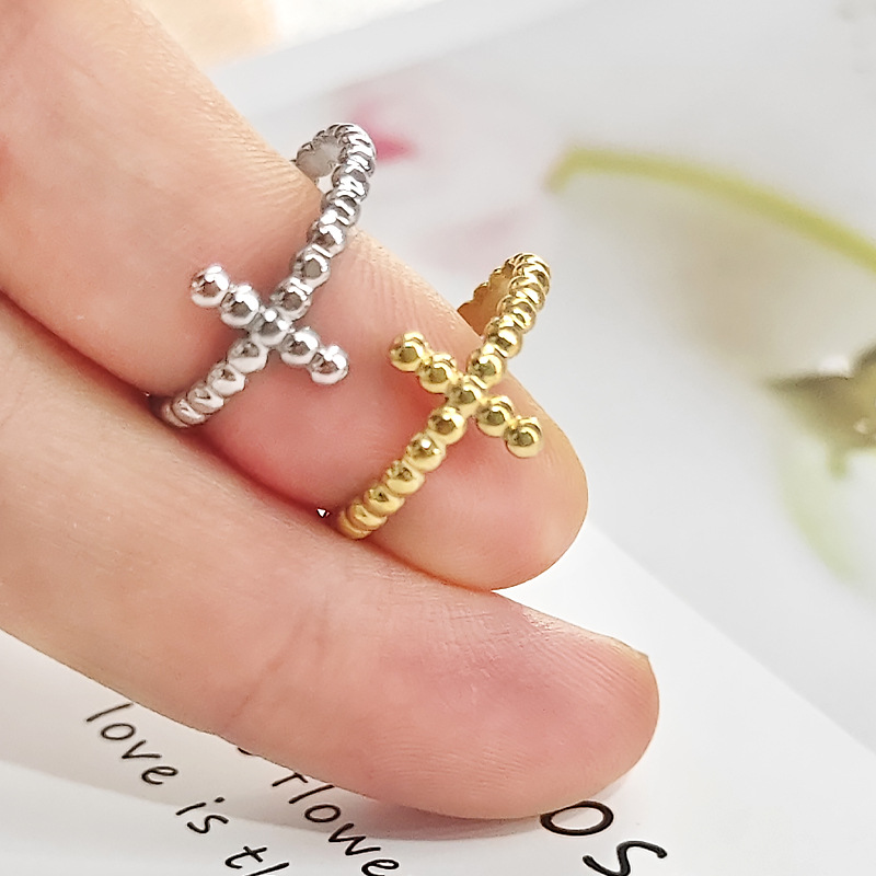Fashionable temperament titanium steel ring, female trend, niche design sense, cross simple opening stainless steel ring