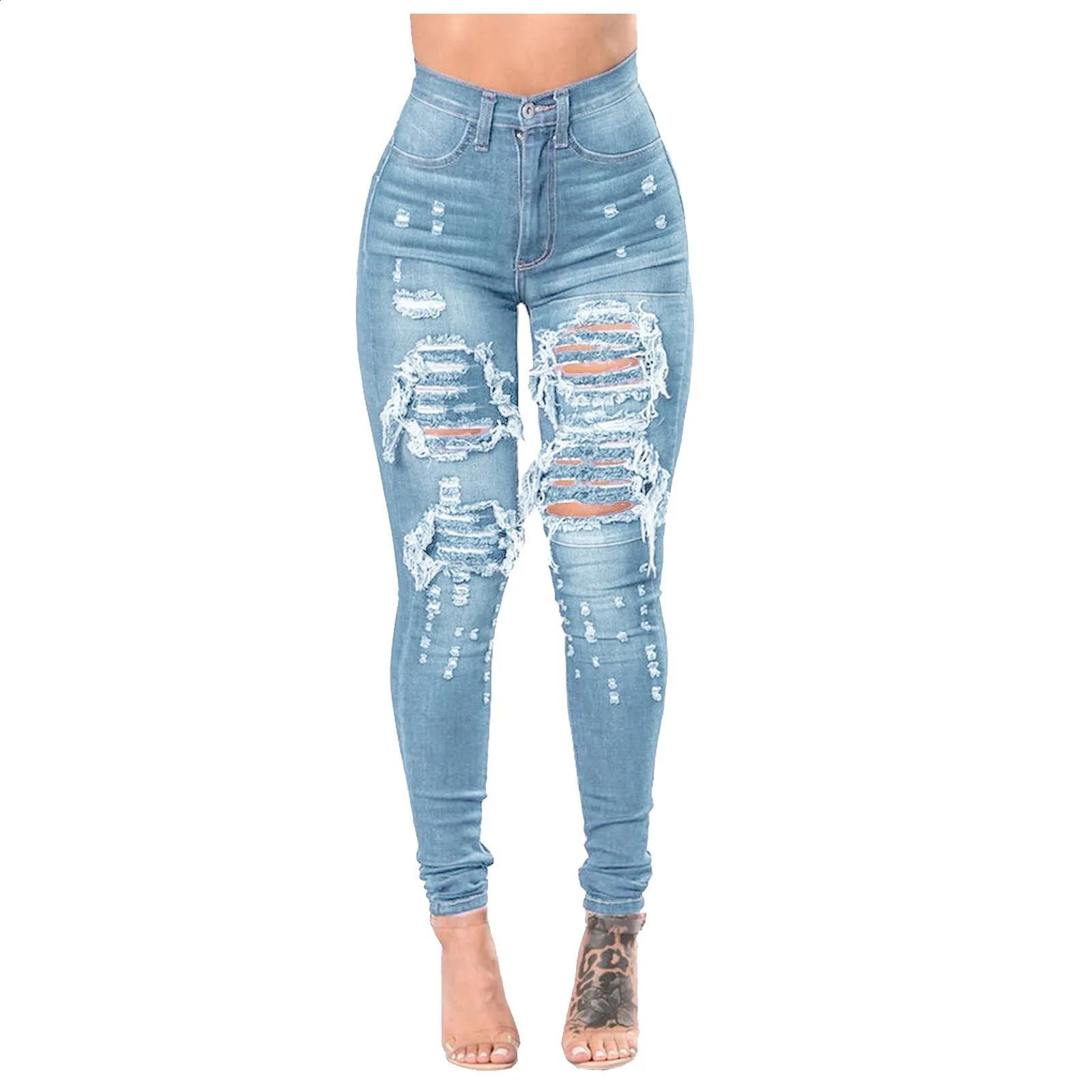 Slim Washed Ripped Hole Gradient Long Jeans Denim Sexy Regular Cargo Pants Women Pantalones De Mujer Roupas Feminina 240821