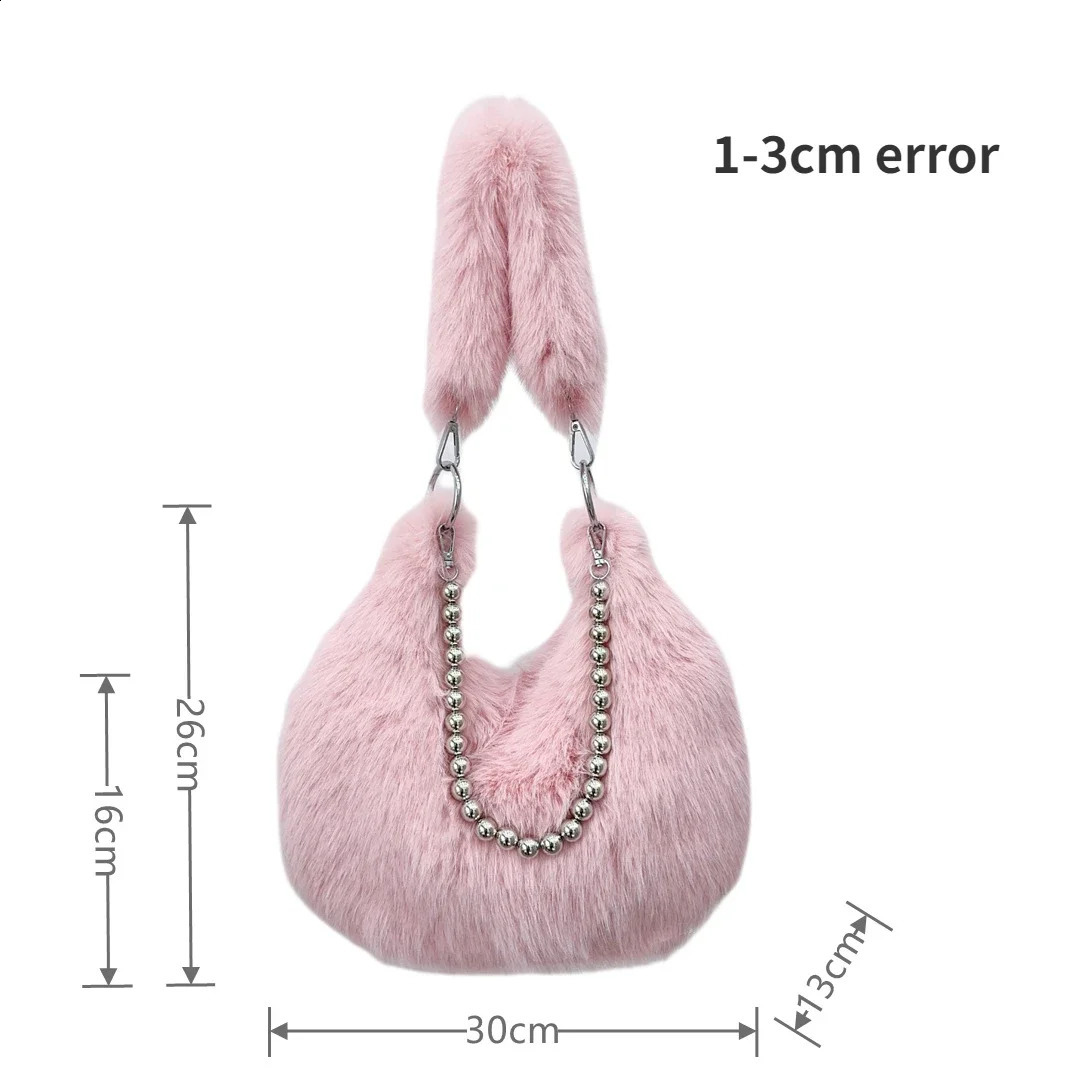 Sweet Cool Faux Fur Womens Shoulder Bag Solid Color Plush Female Chain Underarm Bags Simple Winter Female Fluffy Hobos Handbags 240821