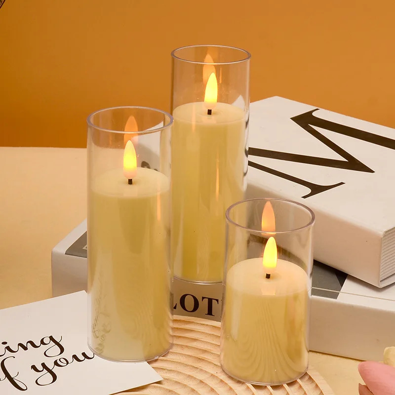 3 Flameless LED Candle Lights Acrylic Candles Wedding Warm White Battery Powered Candles Family Party Christmas Room Decoration 240821