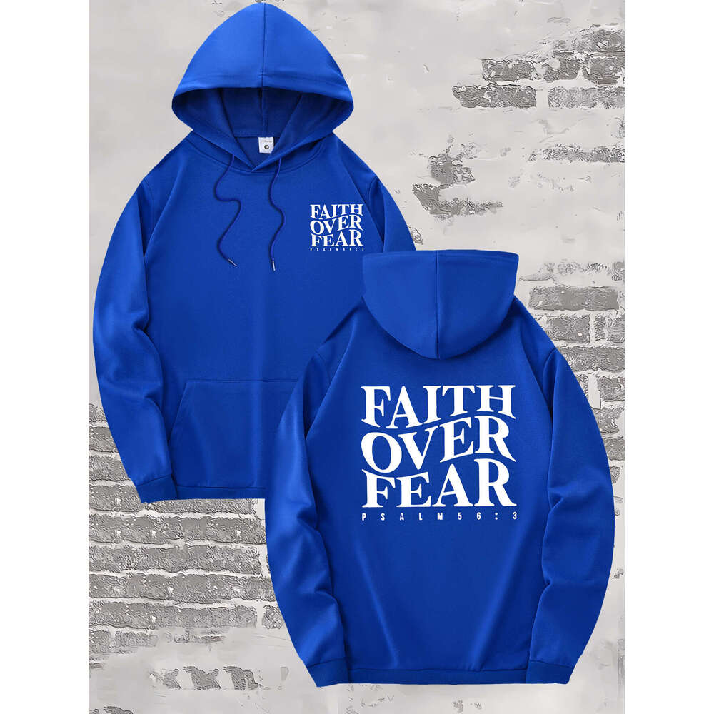 Hoodies For Men Women FAITH OVER FEAR Wavy Letters Print Tops For Leisure Sports Activities Graphic Hoodie Sweatshirt Pullover Casual Long Sleeve
