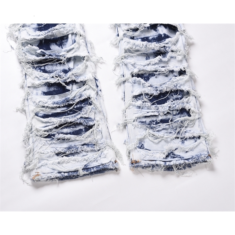 Harajuku Frayed Distressed Retro Tie Dye Jeans Pants Men and Women Straight Ripped Hole Washed Baggy Casual Denim Trousers 240821