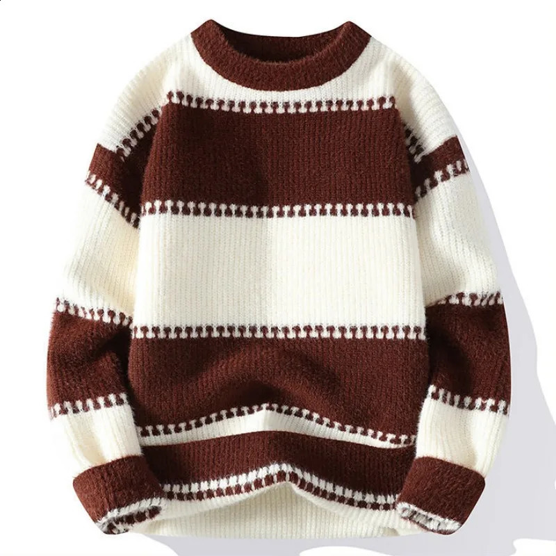 Sweaters men Winter thicken warm sweater men striped sweaters autumn Mens wool pullovers 5 color size M-3XL MY8003 240821