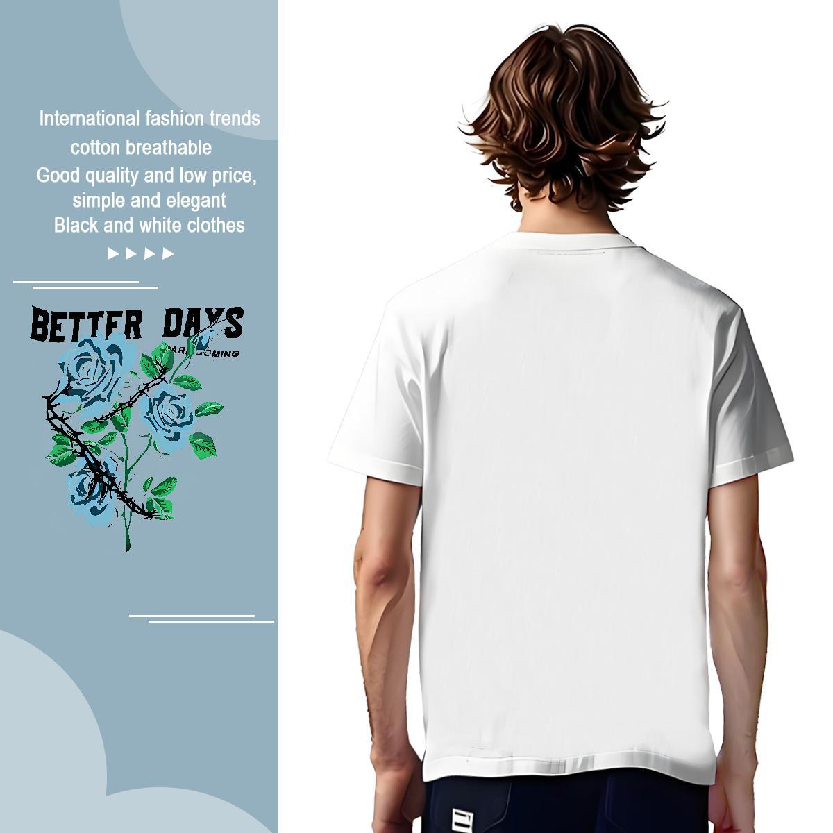 Free Shipping Men T Shirts flower Breathable Daily Wear Anime Print 230g Pure Cotton Men Clothes T-Shirt New Designer Tops Shirt