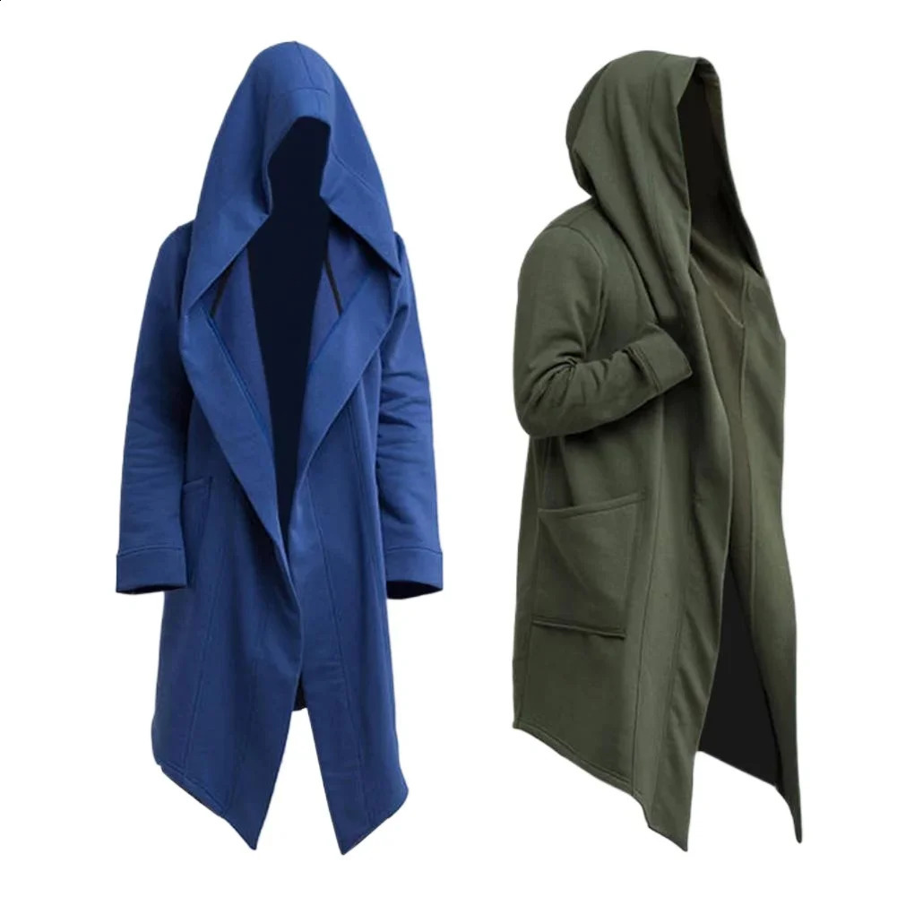 Autumn Winter Thicken Warm Trench Coat Men Solid Casual Loose Hooded Long Jackets Leisure Warm Fleece Male Thick Cardigan 240822