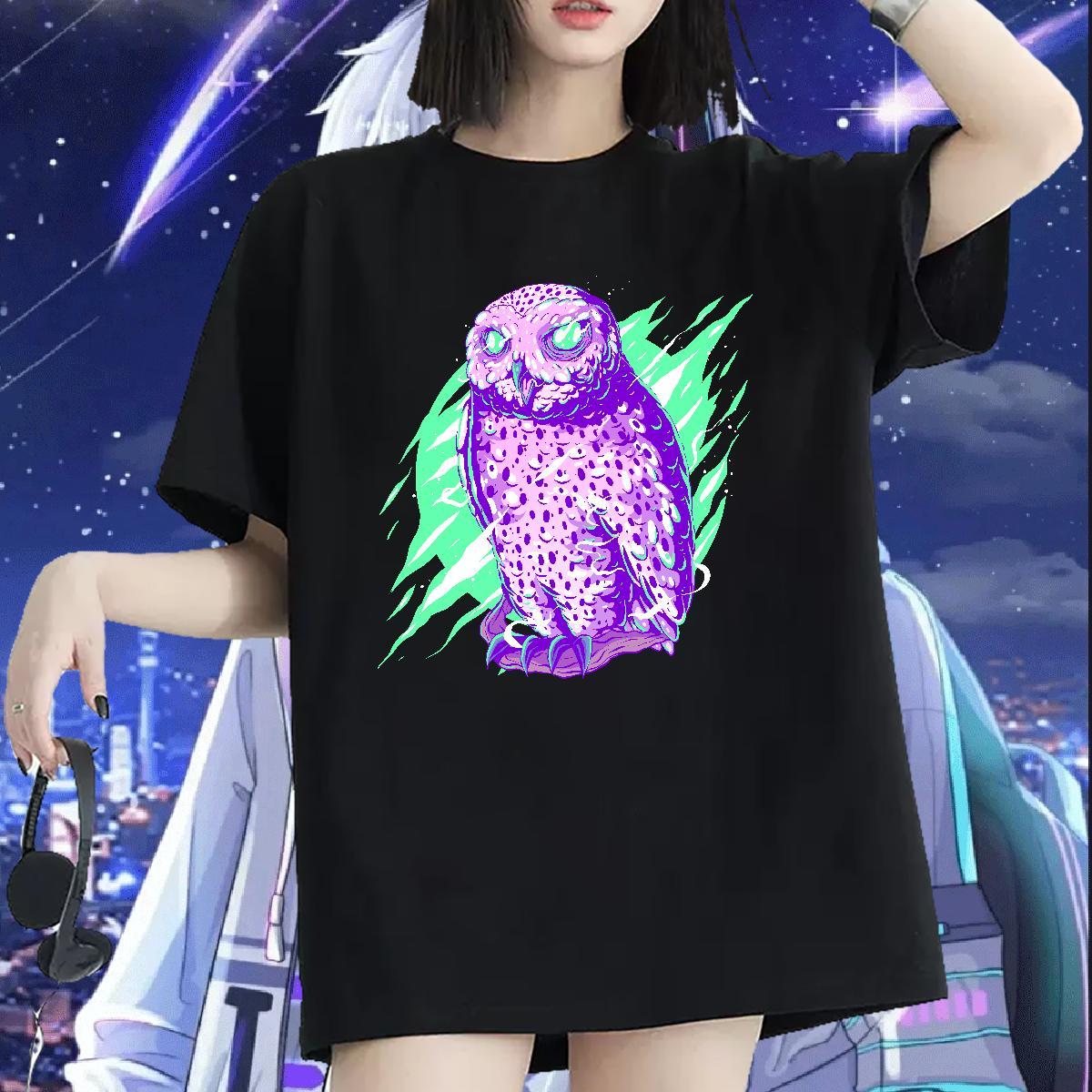 Classic T Shirt For Woman Crew Neck 230g Cotton Womens Tshirts Customized Print Owl Spring Summer Wholesale Tee Shirt