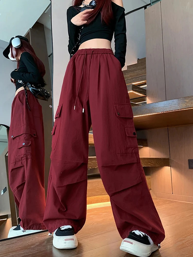 Loose Women Cargo Pants Casual Pockets Pink Student Trousers Y2k Fall 90S Streetwear Female Pants 240821