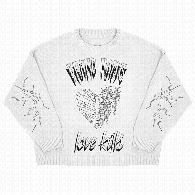 O Neck Y2K Clothing Knitted Sweaters Men Women High Street Embroidery Jacquard Oversize Soft Pullover Harajuku College Jumper 240821