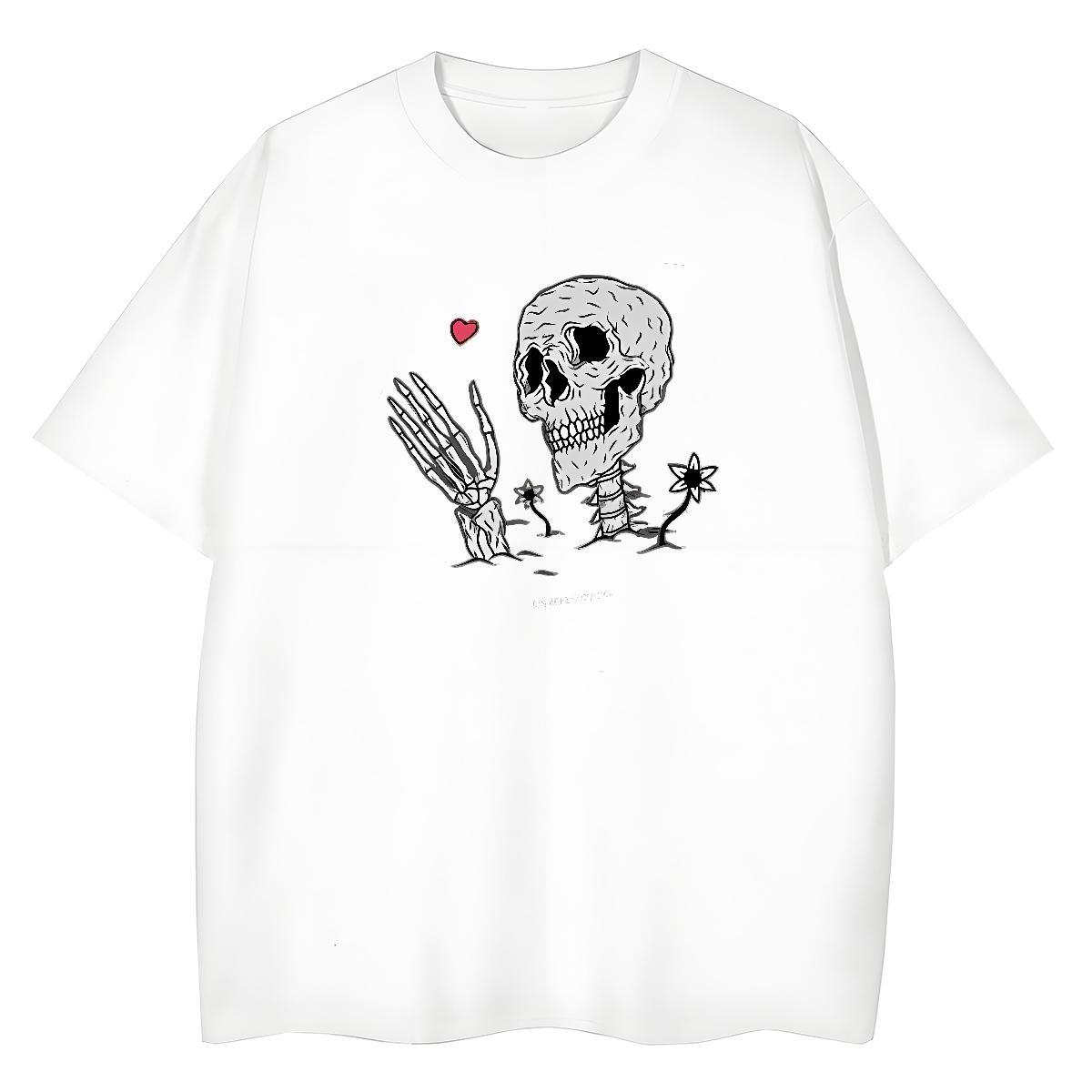 TOP Quality T-Shirts for Women 230g Pure Cotton O-Neck Short Sleeve Daily Outfit skull Couples T Shirts Wholesale Black White Clothes Shirt