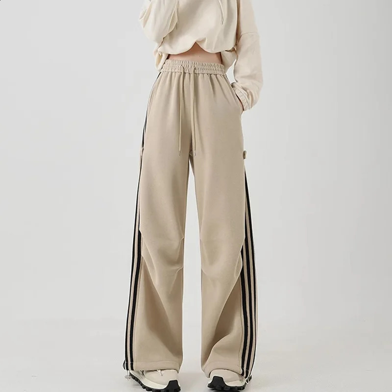 HOUZHOU Sweatpants Side Striped Kpop Sports Pants Joggers Women Grey Trousers Female Loose Casual Korean Streetwear Hip Hop 240821