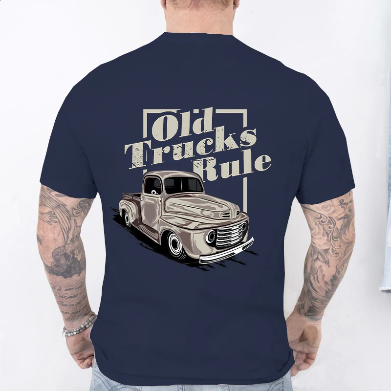 Mens Tshirt Fashion Vintage Car Rules Printed Cotton Short Sleeve Street Clothing Summer Casual Top 240822