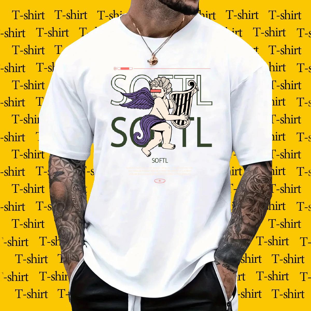 Loose Tshirts Casual Beach 230g 100% Cotton Custom Cartoon Short Sleeve O-Neck angel Men T Shirts Factory Direct Tees
