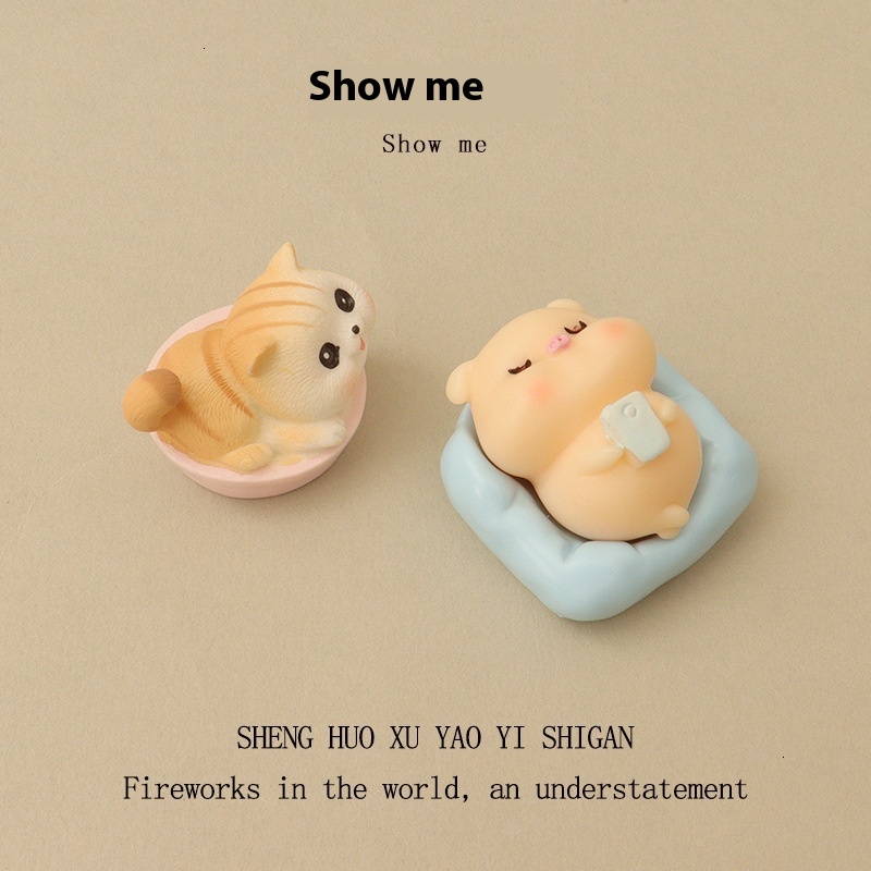 Creative Cartoon Mini Cute Play Mobile Pig Bathing Cat Micro Landscape Creating Animal Resin Accessories