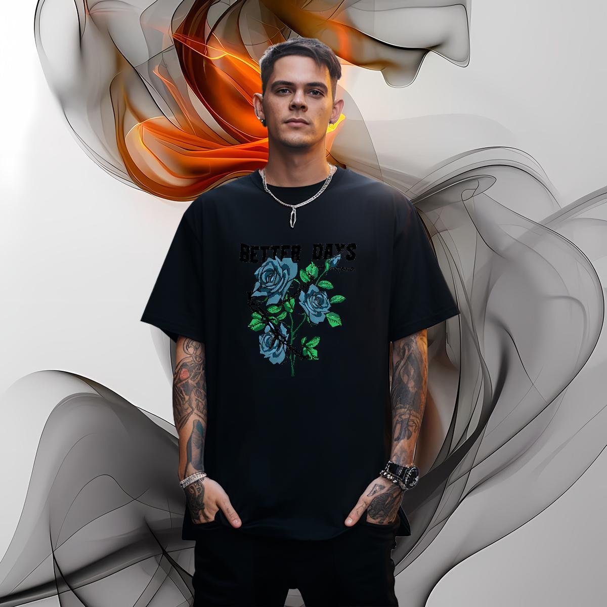 Brand T-Shirts flower Breathable Short Sleeve Anime Printing Street Cartoon Print 100% Cotton 230g Mens Tshirts Customized Wear