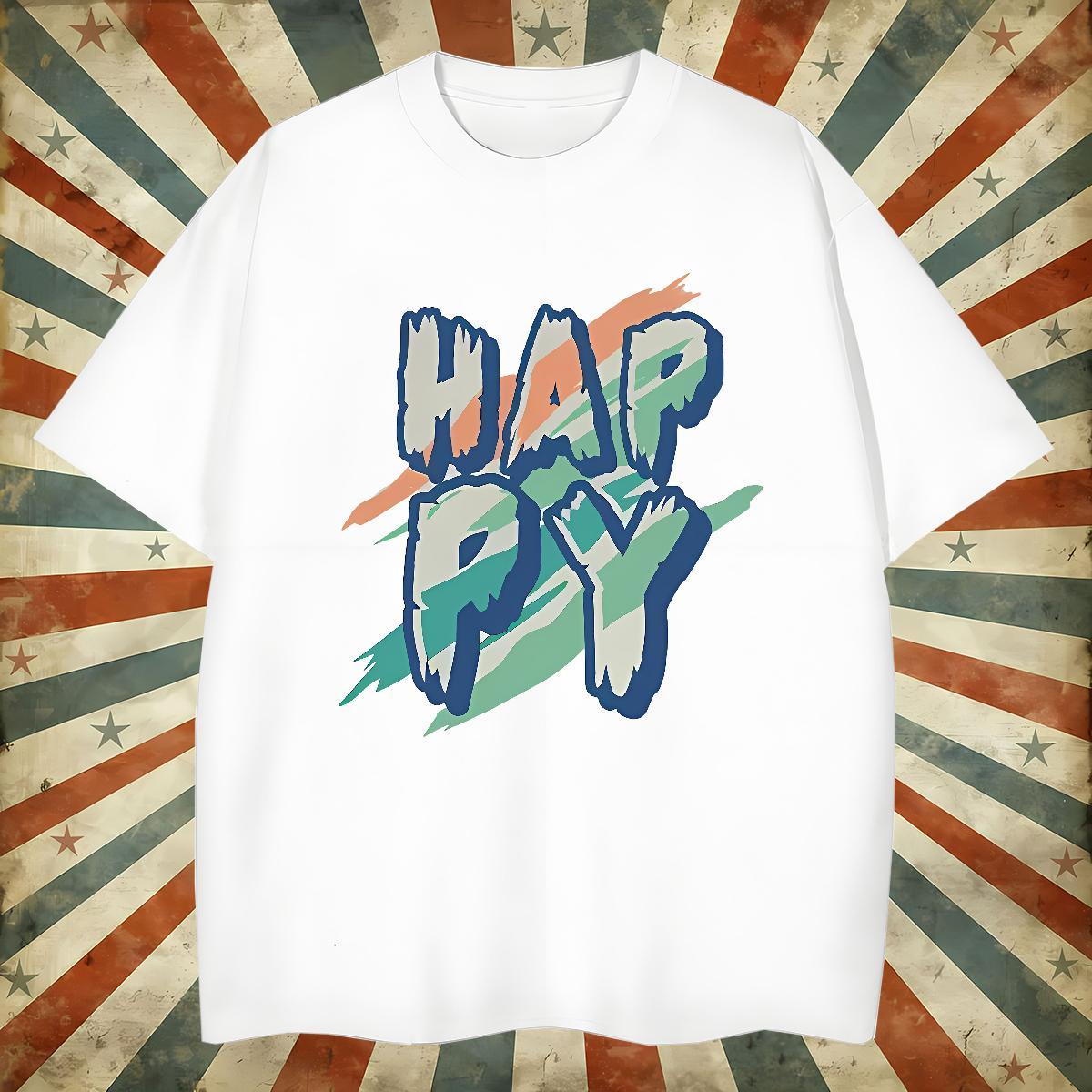 Classic happy Man T Shirts Casual Men Clothes T-Shirt 230g Pure Cotton Free Shipping Breathable Crew Neck Cartoon Printing L-4XL Wear