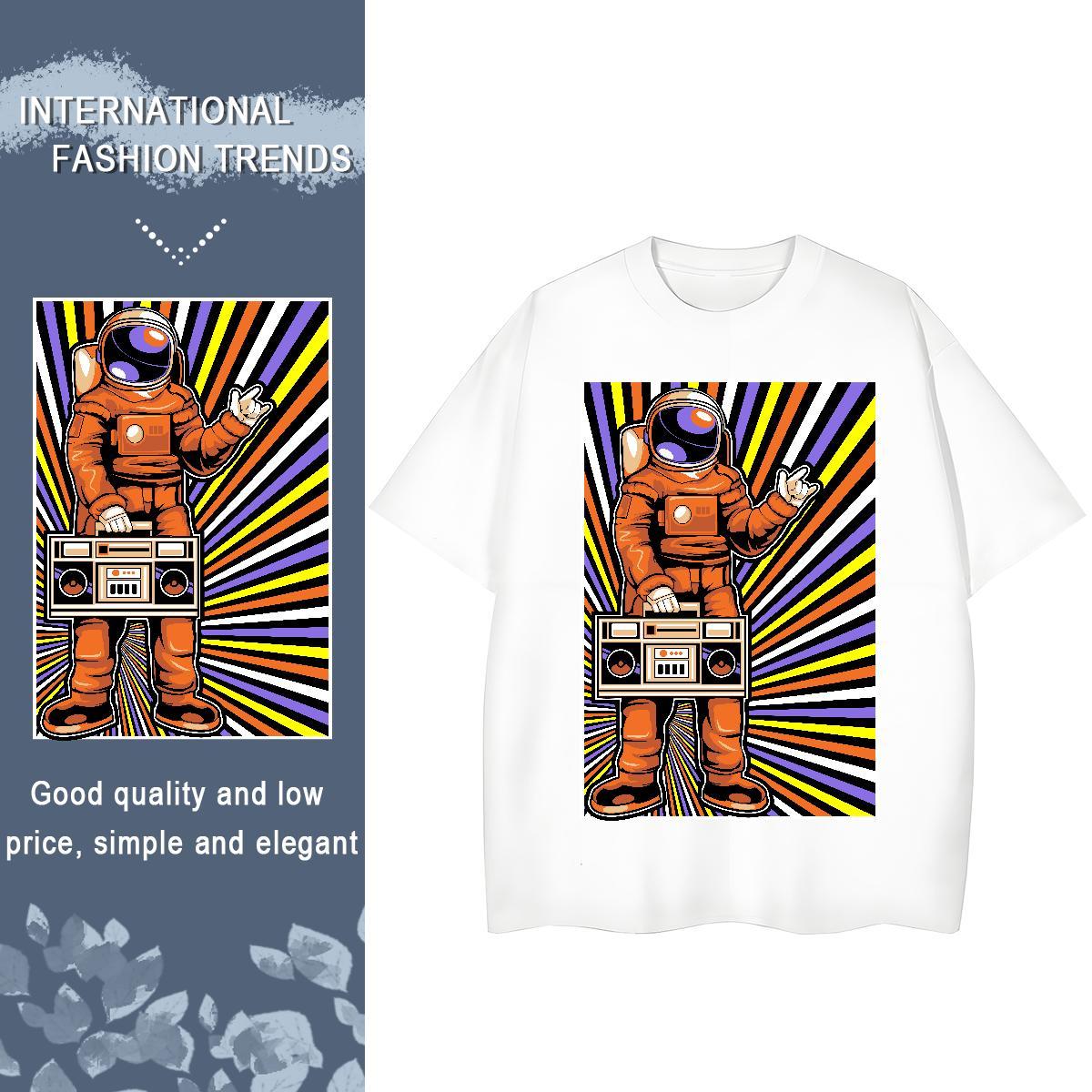 Loose fit Unisex Tshirts 230g Cotton cosmonaut Street T-Shirts for Women O Neck Short Sleeves DIY Anime Wear