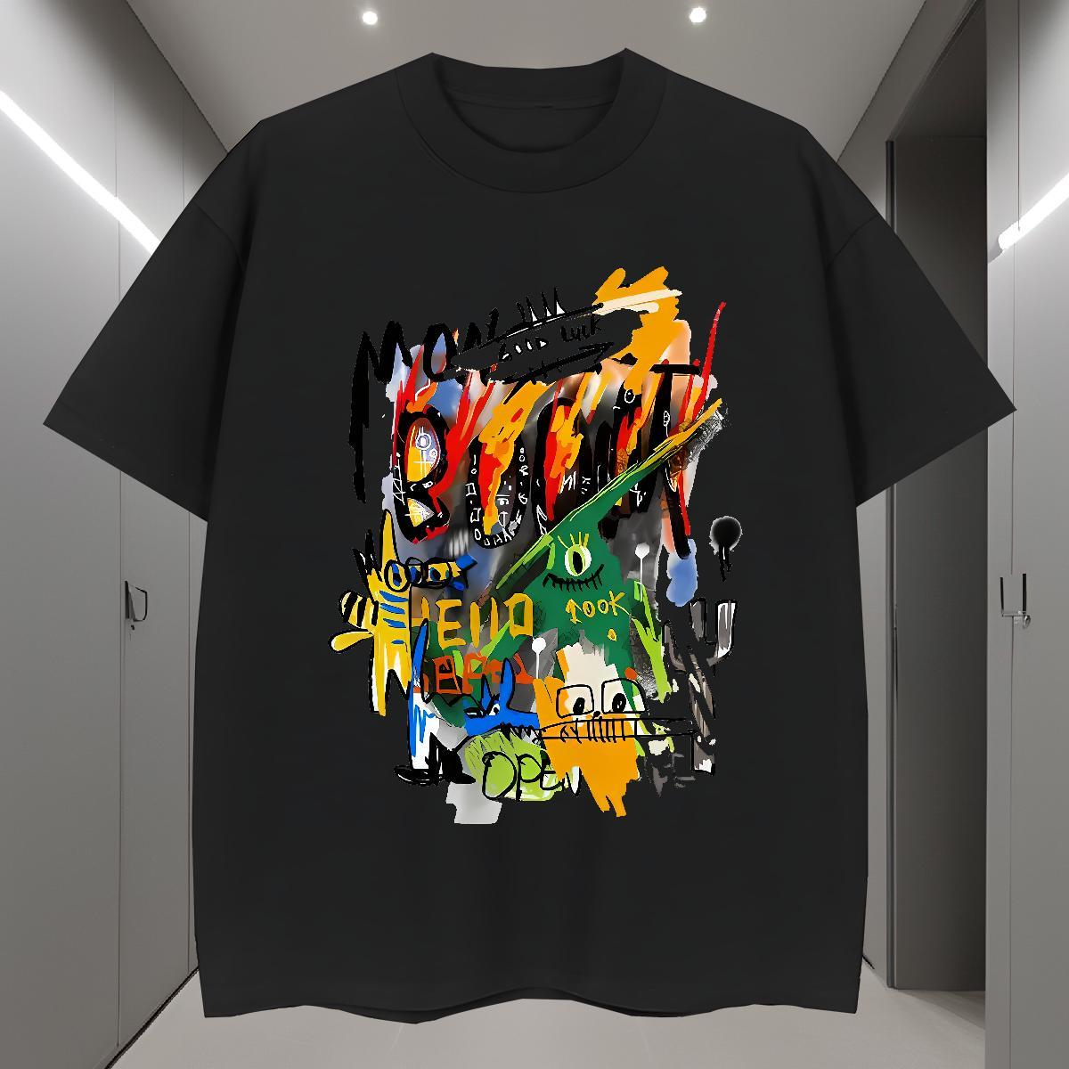 Classic Men Tshirts 230g Cotton Casual Daily Wear graffiti Breathable T Shirt For Man Popular Cartoon Printing L-4XL Tees