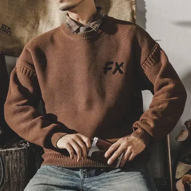 Mens clothing embroidery knitted sweater mens black floral round neck Crewneck Korean fashion ugly heat trend street X 240821